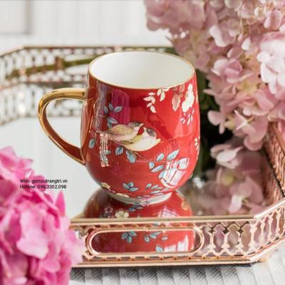 TÁCH TRÀ CHIM HOA VIỀN VÀNG PHONG CÁCH BẮC ÂU